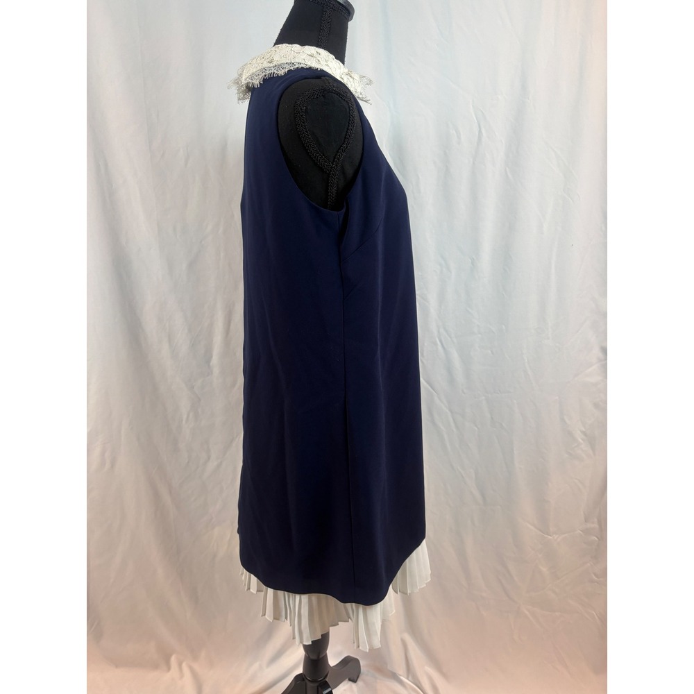 Nanette Lepore Navy Blue Shift Dress Lace Collar Pleated Hem Sleeveless Size 6 - Picture 13 of 14